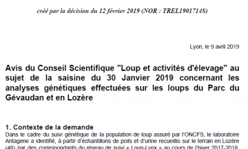 Avis du CS PNA Loup sur les analyses génétiques